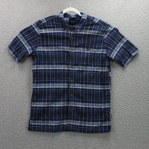 Patagonia Organic Cotton Adult Blue Plaid Short Sleeve Button Up Shirt Size L